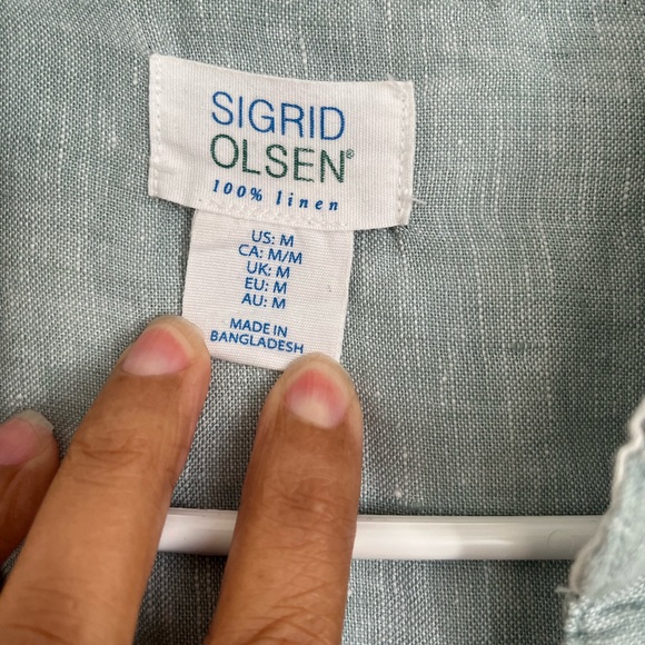 Sigrid Olsen Linen Button Down Top Size Medium Light Blue - Picture 7 of 14